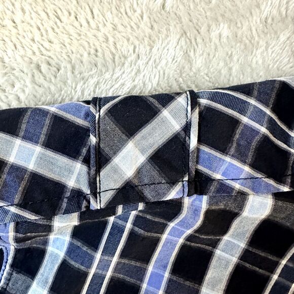 7 Diamonds Midnight Love Affair Button Down Navy Blue Plaid Men's Slim M Shirt - Picture 8 of 16
